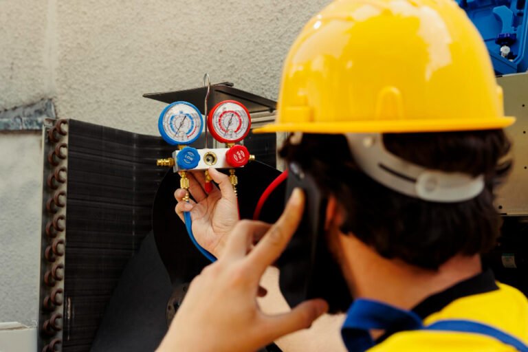 Engineer reading gas pressure gauges during a safety check