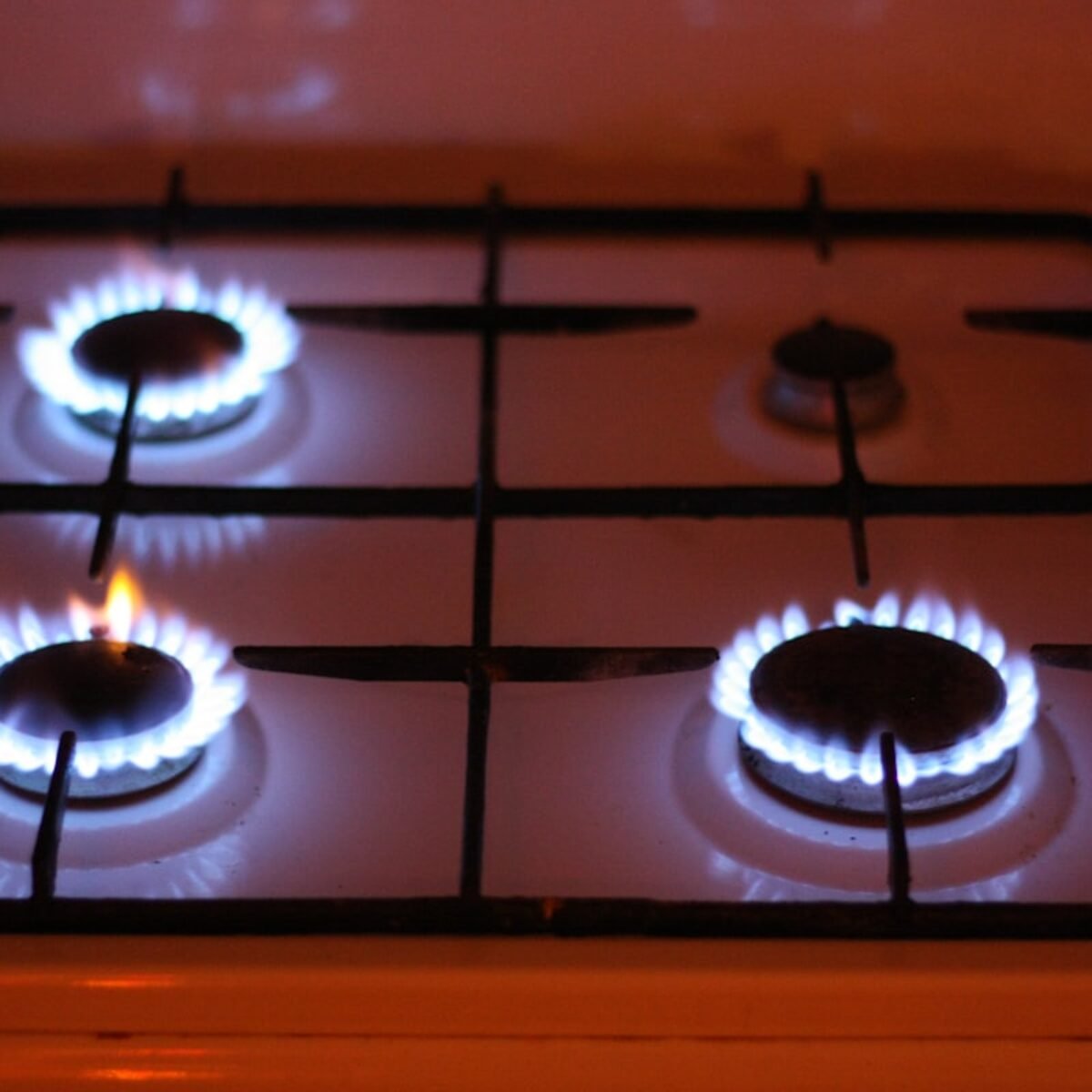 White and black gas cooker appliance, square crop for gas hob installation about section