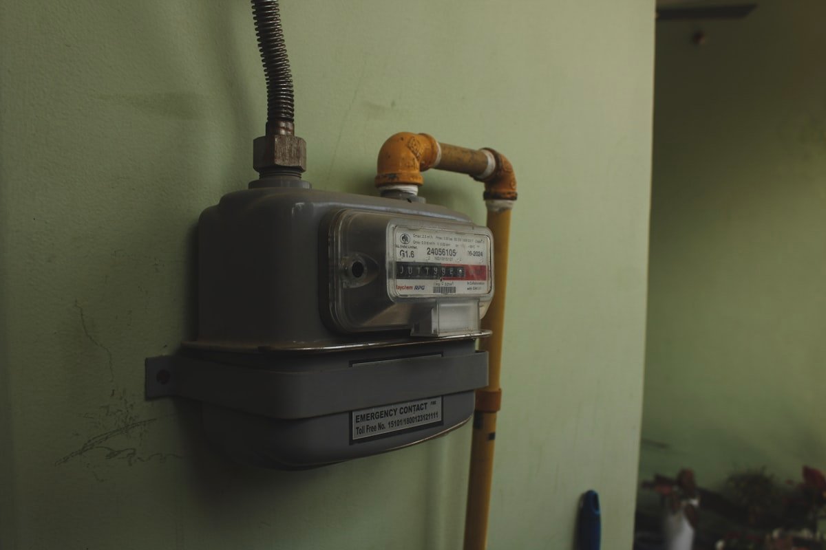 Gas meter mounted on a wall