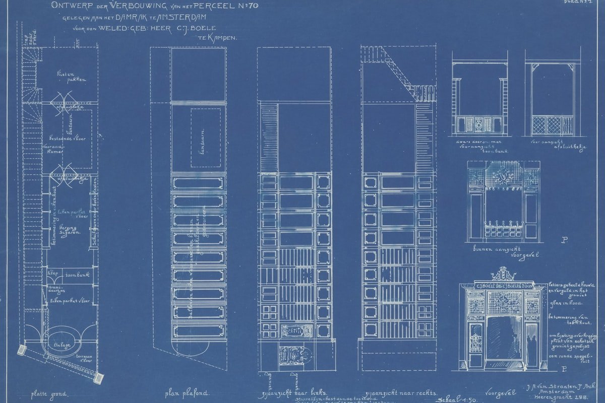 Building blueprint reviewed during a free home heating survey