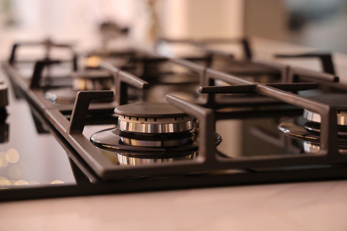Modern stainless steel gas hob top